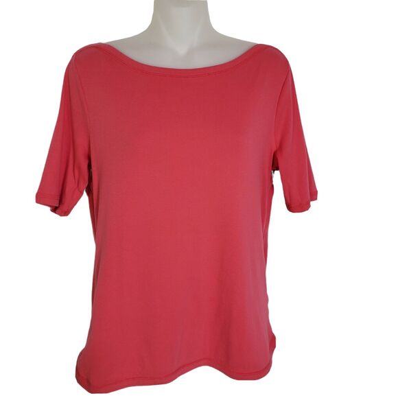 Talbots Womens Tee Size Small Stretch Weekend Tee Boat Neck Short Sleeve Salmond - Picture 1 of 8